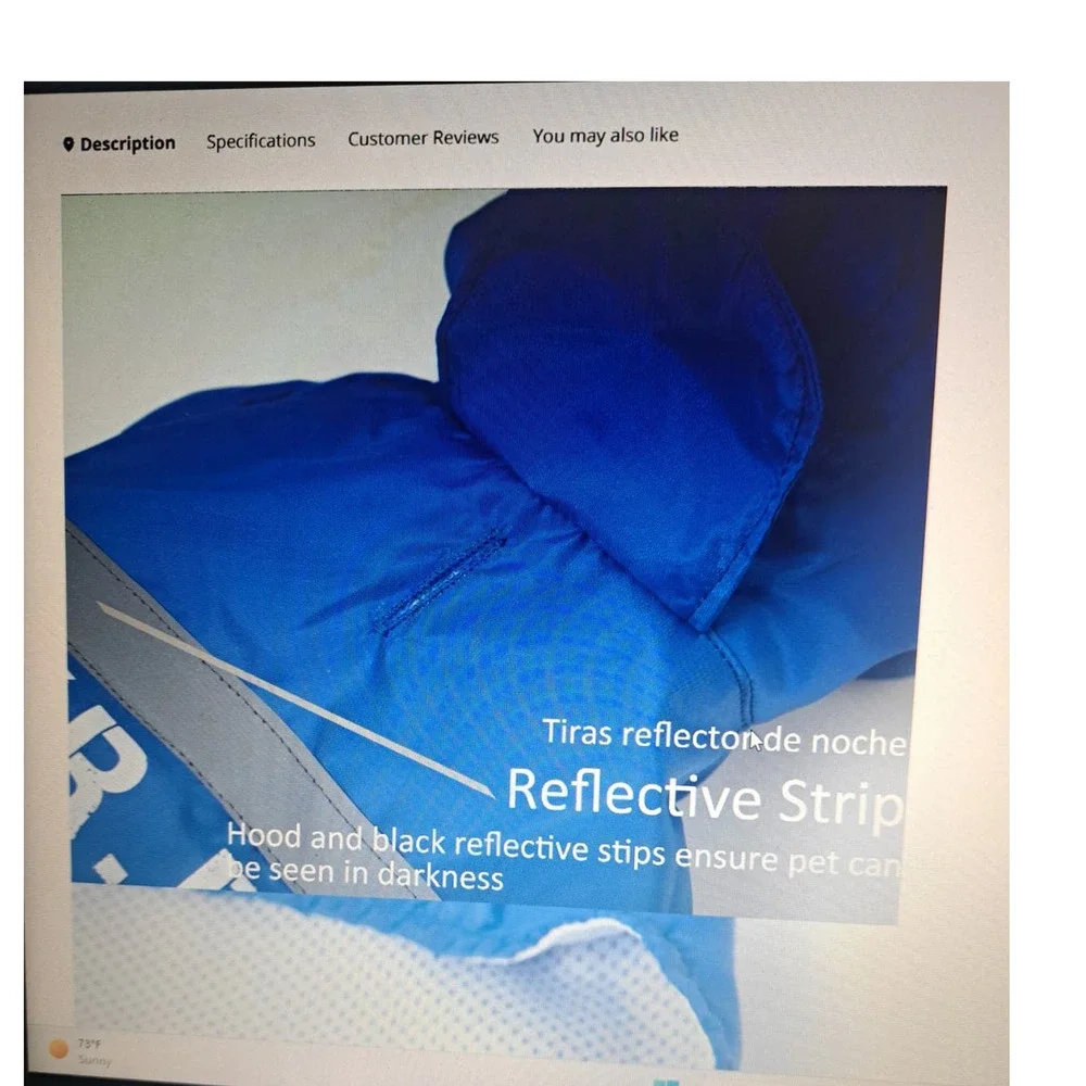NIB-Sz L Dog Reflective Rain Jacket with Hood Blue White Gray MR DOG on back